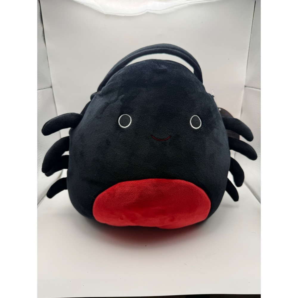 Squishmallows Bella the Spider Halloween Treat Pail Black Red Plush Bucket New